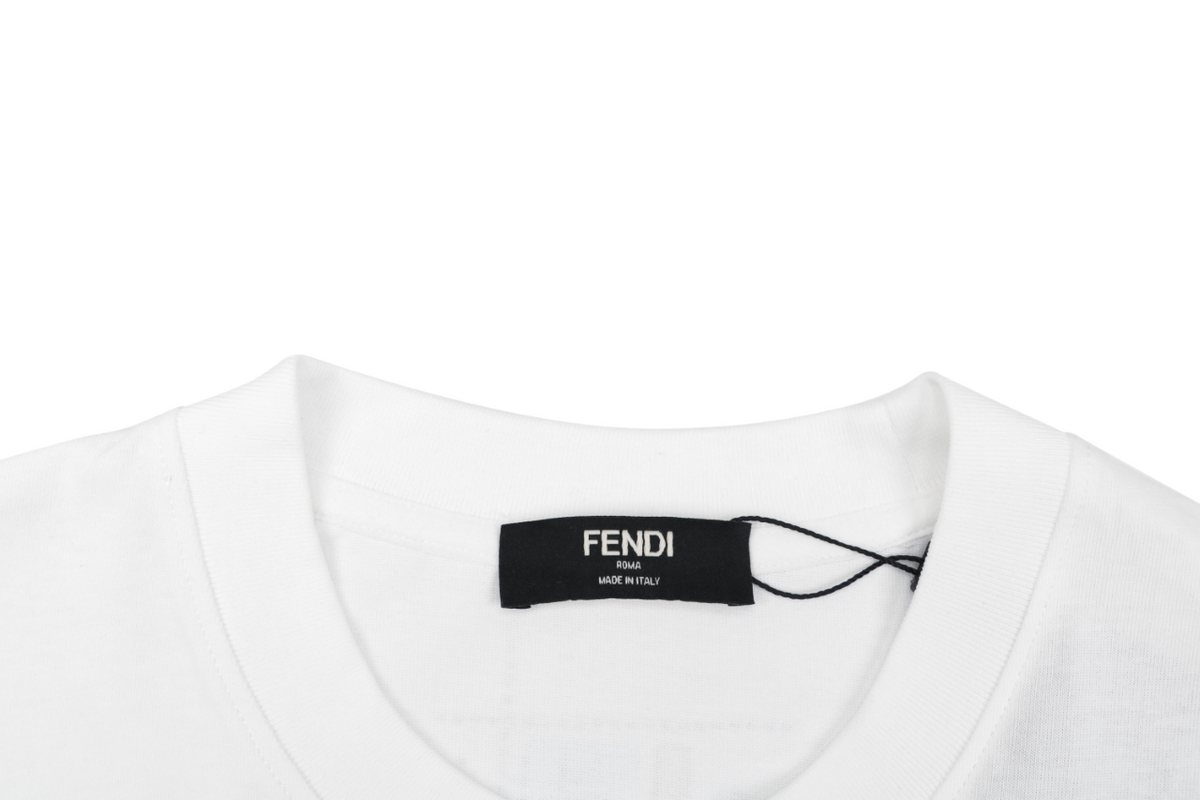Fendi Trompe-L’Œil Dashed Pocket Multicolor FF Monogram Print Short Sleeve Tee – White
