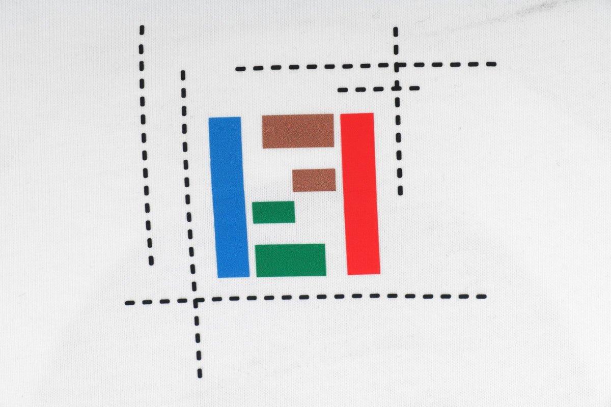 Fendi Trompe-L’Œil Dashed Pocket Multicolor FF Monogram Print Short Sleeve Tee – White