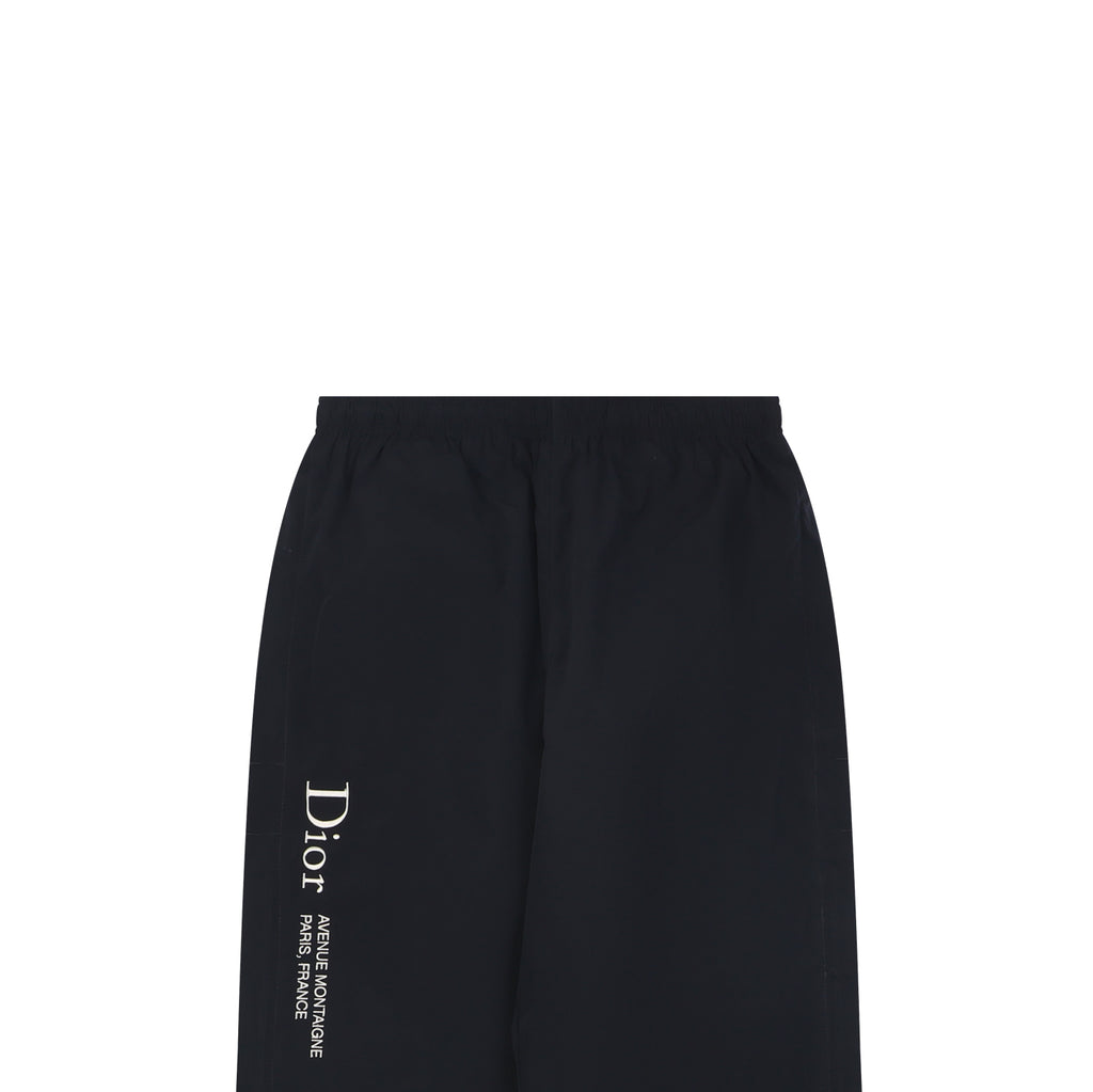Dior Christian Dior Paris Vertical Slogan Embroidered Straight-Leg Trousers – Black