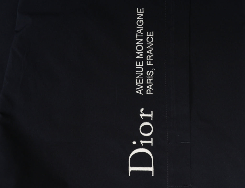Dior Christian Dior Paris Vertical Slogan Embroidered Straight-Leg Trousers – Black