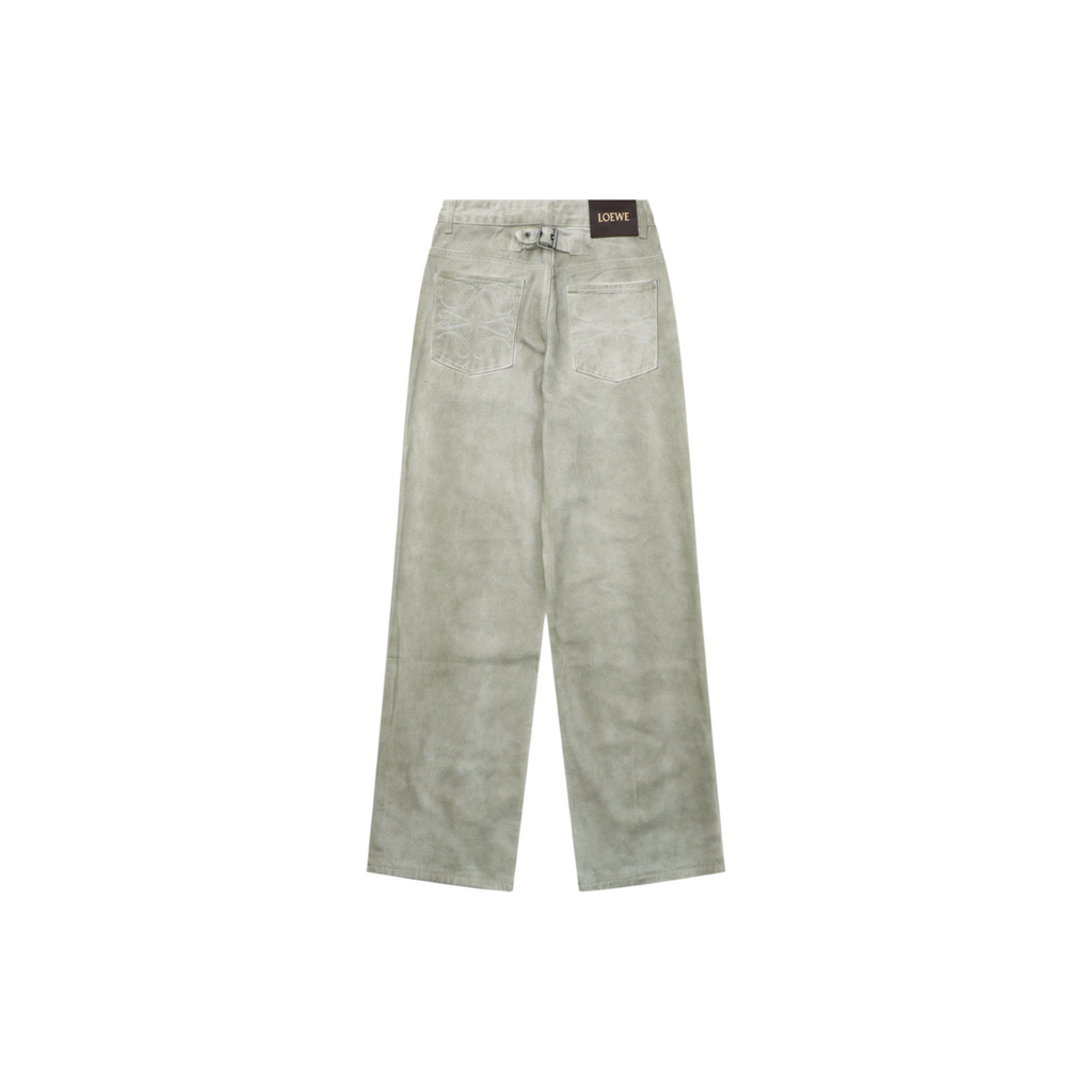 Loewe Anagram Leather Patch Bleach-Washed Straight Leg Denim Jeans – Bleached White
