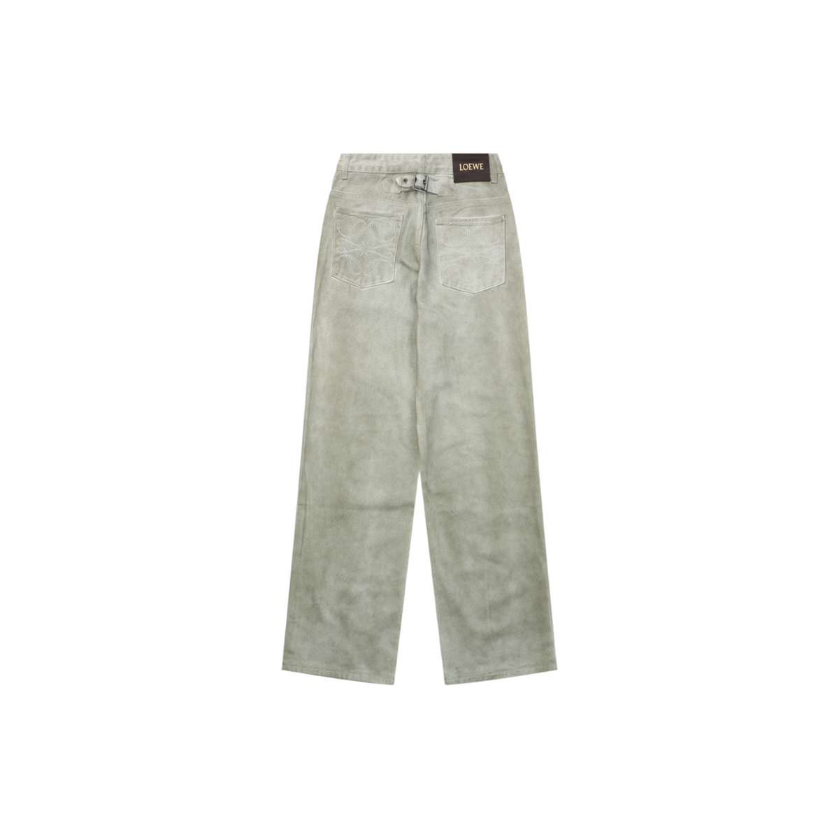 Loewe Anagram Leather Patch Bleach-Washed Straight Leg Denim Jeans – Bleached White