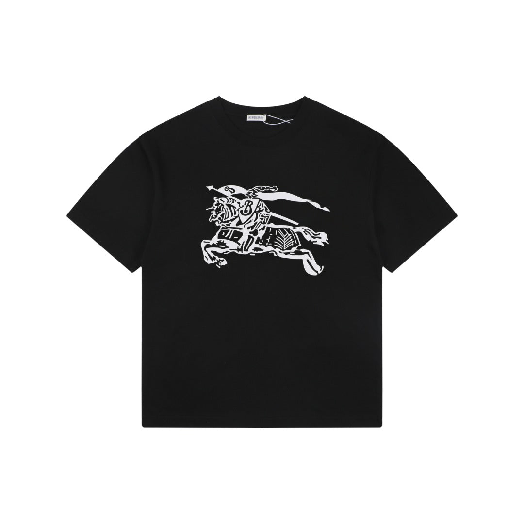 Burberry Oversized Equestrian Knight Print Short Sleeve Tee – Black