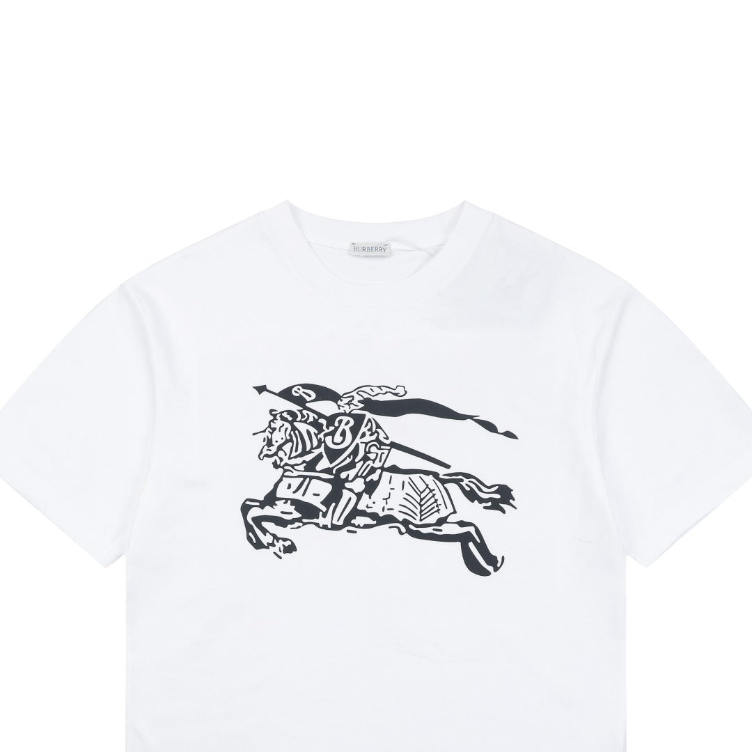 Burberry Oversized Equestrian Knight Print Short Sleeve Tee – White