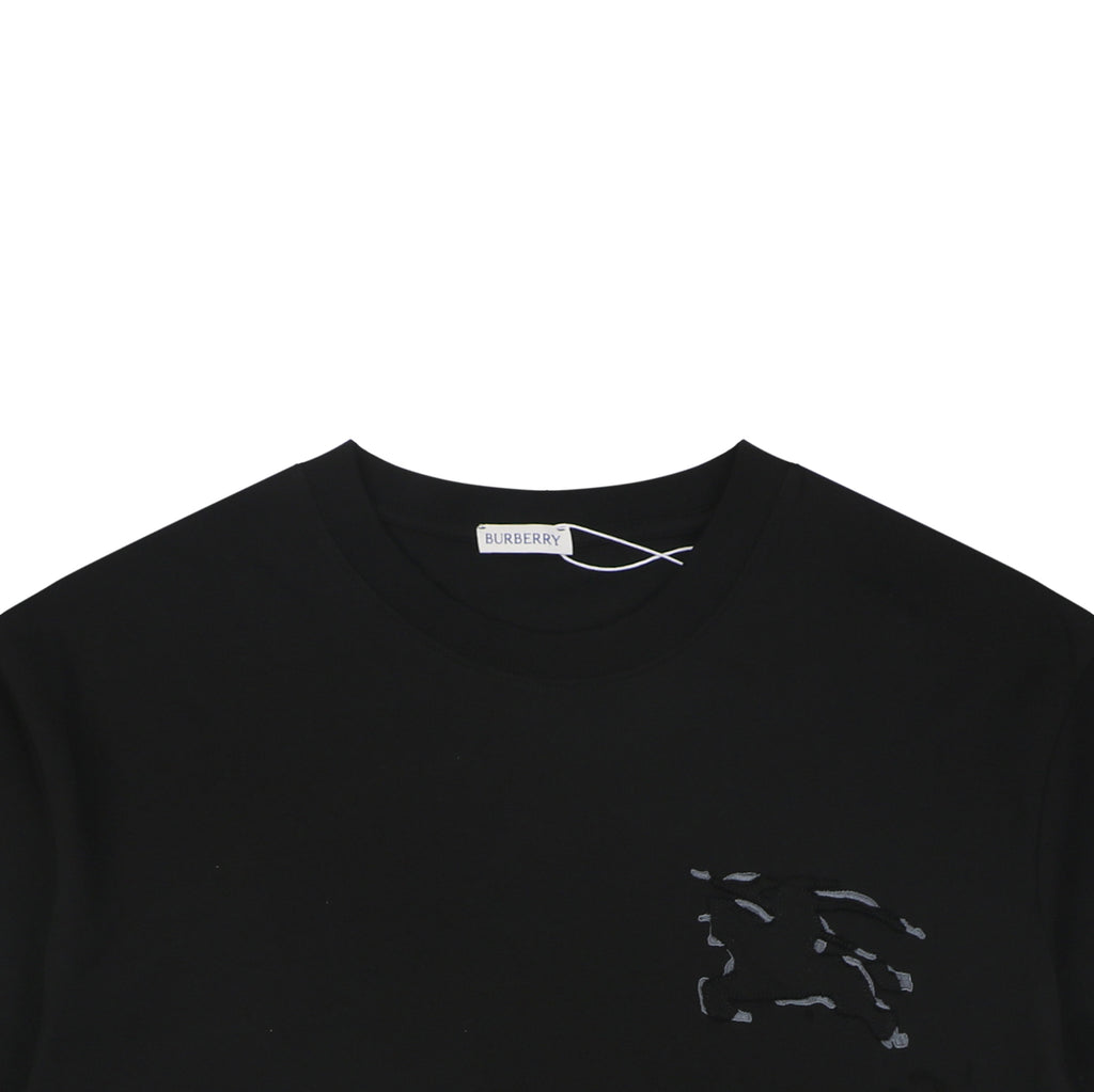Burberry Tonal Equestrian Knight Outline Embroidered Short Sleeve Tee – Black