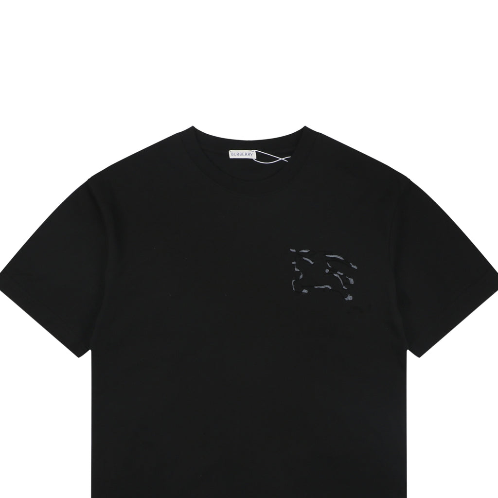 Burberry Tonal Equestrian Knight Outline Embroidered Short Sleeve Tee – Black