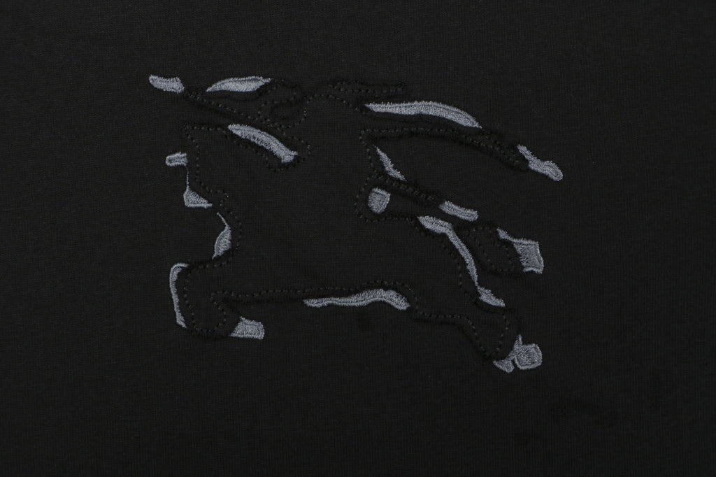 Burberry Tonal Equestrian Knight Outline Embroidered Short Sleeve Tee – Black