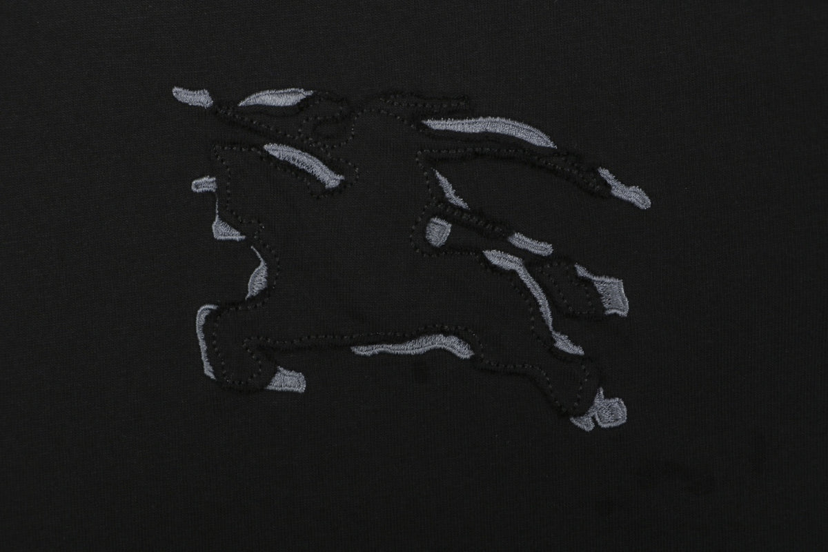 Burberry Tonal Equestrian Knight Outline Embroidered Short Sleeve Tee – Black
