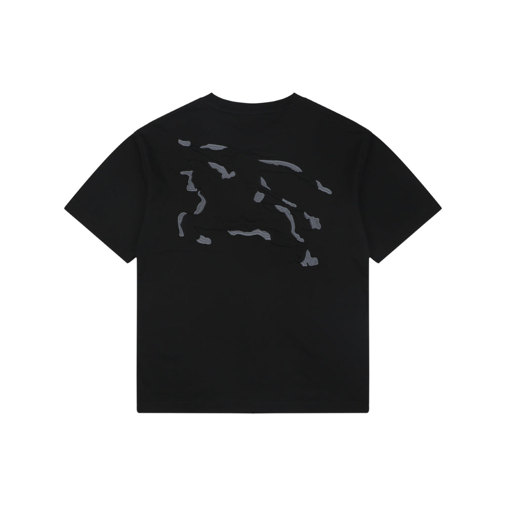 Burberry Tonal Equestrian Knight Outline Embroidered Short Sleeve Tee – Black
