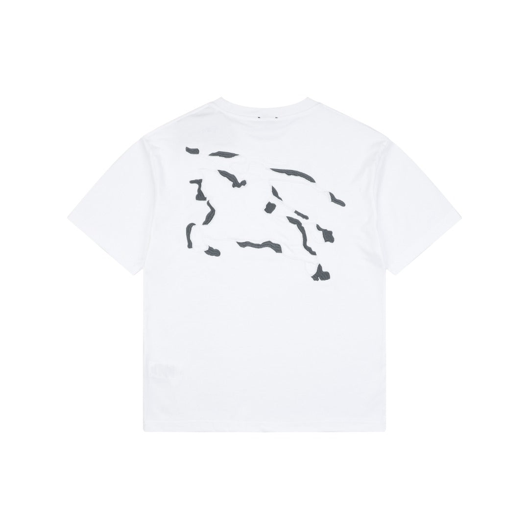 Burberry Dual Equestrian Knight Outline Embroidered Short Sleeve Tee – White