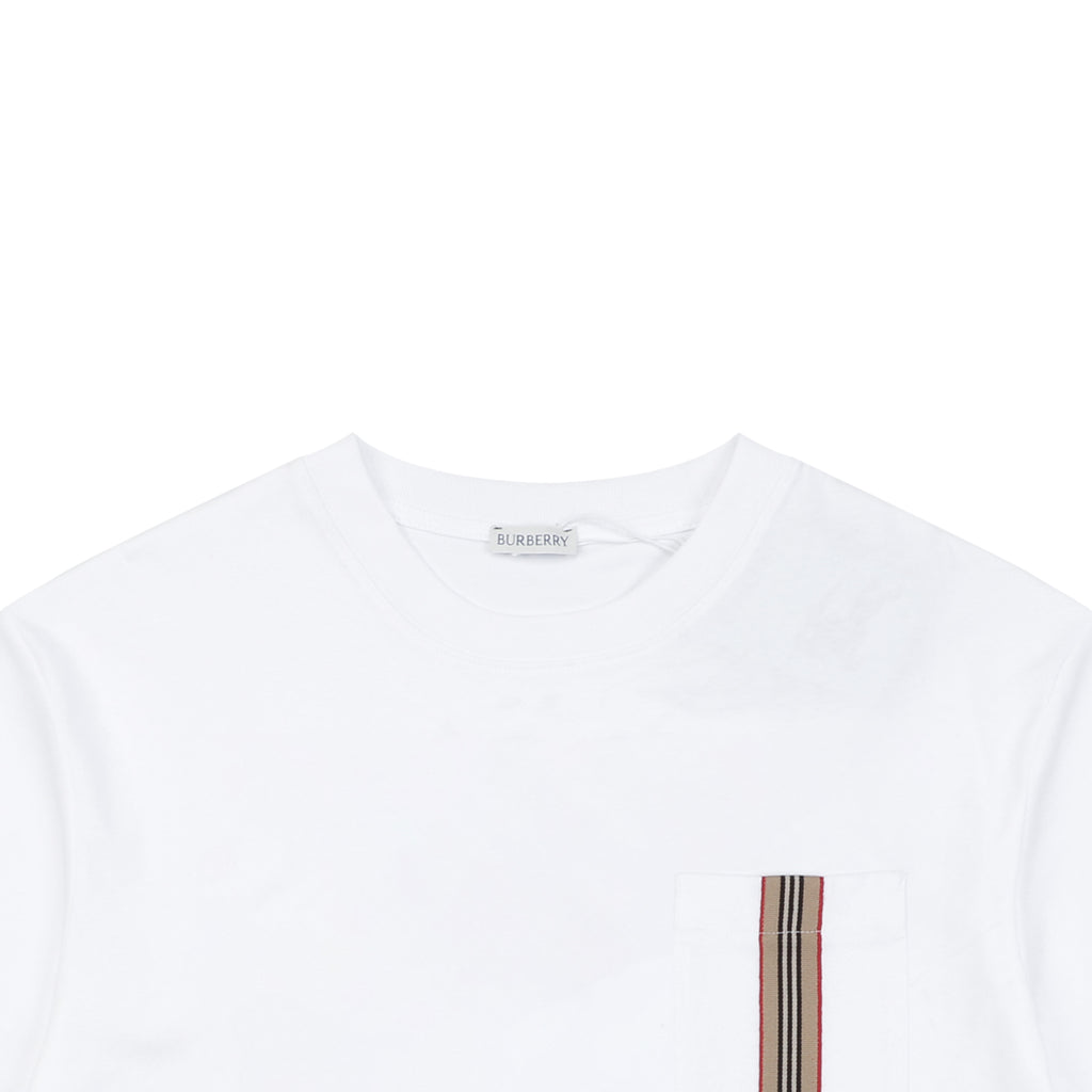 Burberry Icon Stripe Grosgrain Trim Chest Pocket Short Sleeve Tee – White
