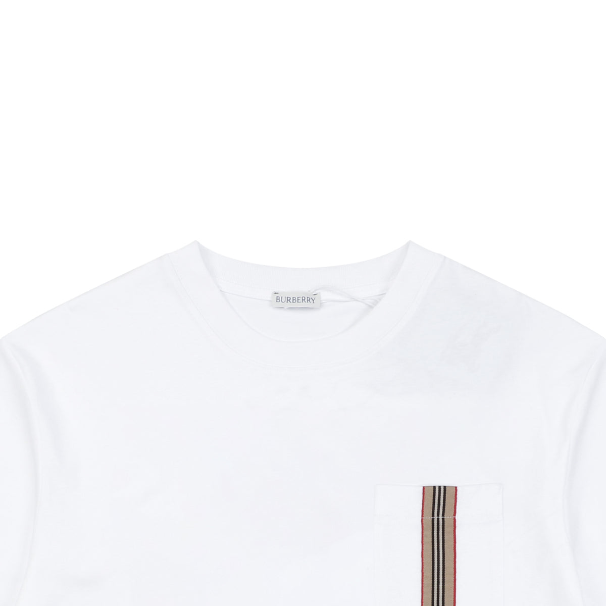 Burberry Icon Stripe Grosgrain Trim Chest Pocket Short Sleeve Tee – White