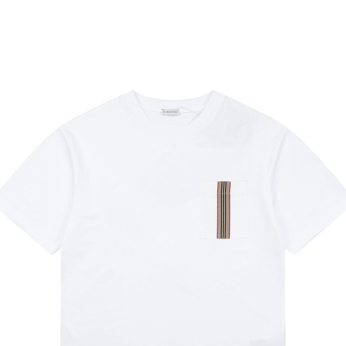 Burberry Icon Stripe Grosgrain Trim Chest Pocket Short Sleeve Tee – White
