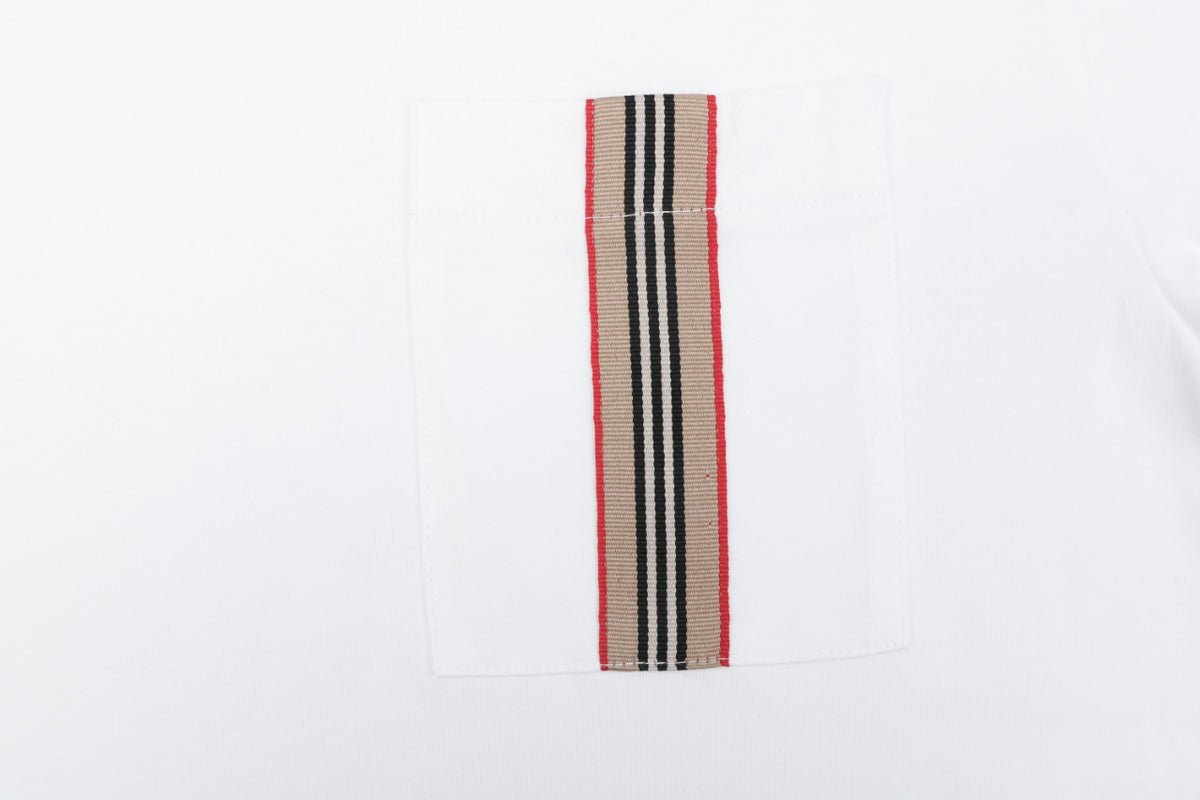 Burberry Icon Stripe Grosgrain Trim Chest Pocket Short Sleeve Tee – White