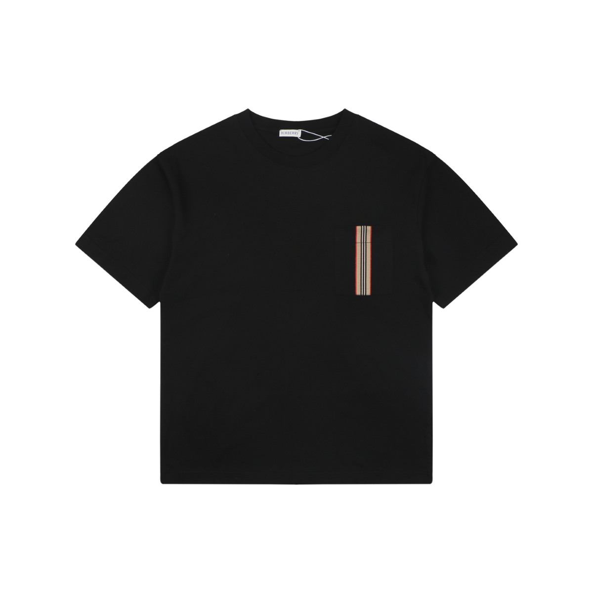 Burberry Icon Stripe Grosgrain Trim Chest Pocket Short Sleeve Tee – Black