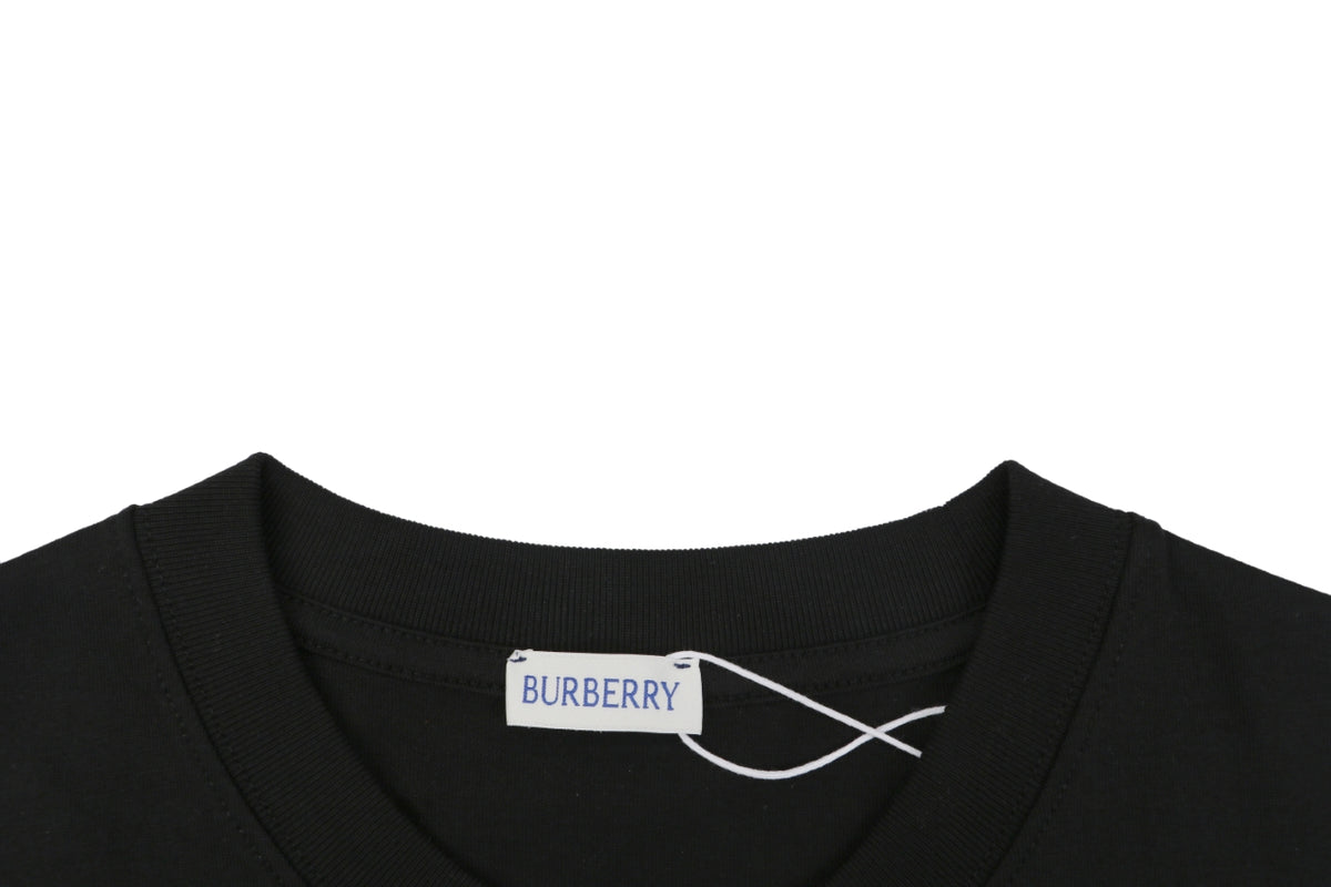 Burberry Icon Stripe Grosgrain Trim Chest Pocket Short Sleeve Tee – Black