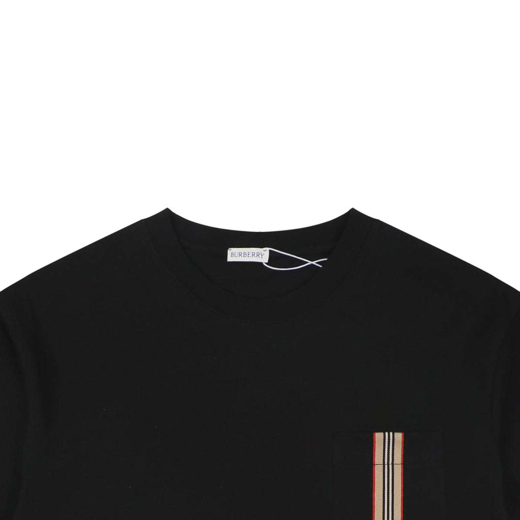 Burberry Icon Stripe Grosgrain Trim Chest Pocket Short Sleeve Tee – Black