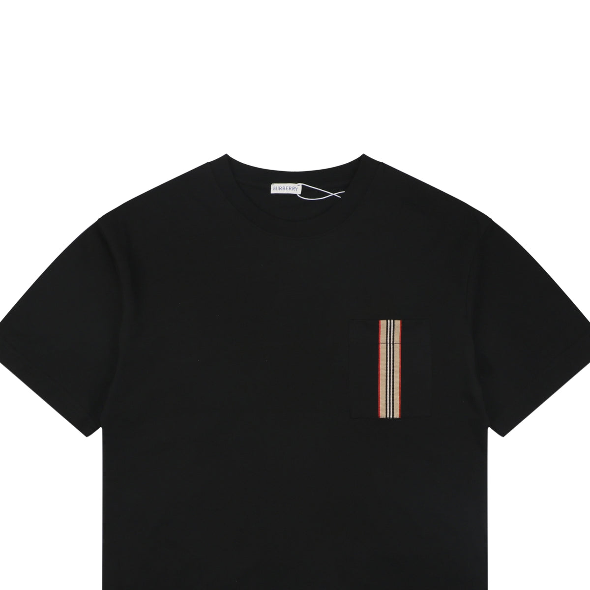 Burberry Icon Stripe Grosgrain Trim Chest Pocket Short Sleeve Tee – Black