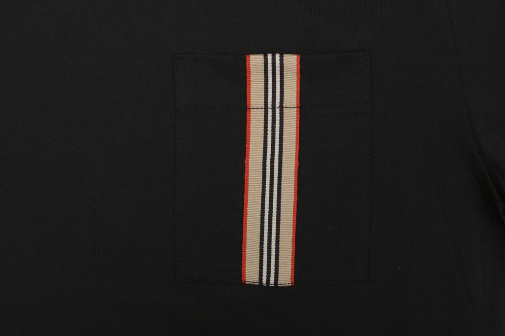 Burberry Icon Stripe Grosgrain Trim Chest Pocket Short Sleeve Tee – Black