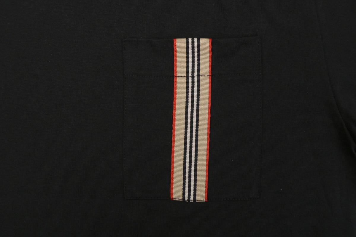 Burberry Icon Stripe Grosgrain Trim Chest Pocket Short Sleeve Tee – Black
