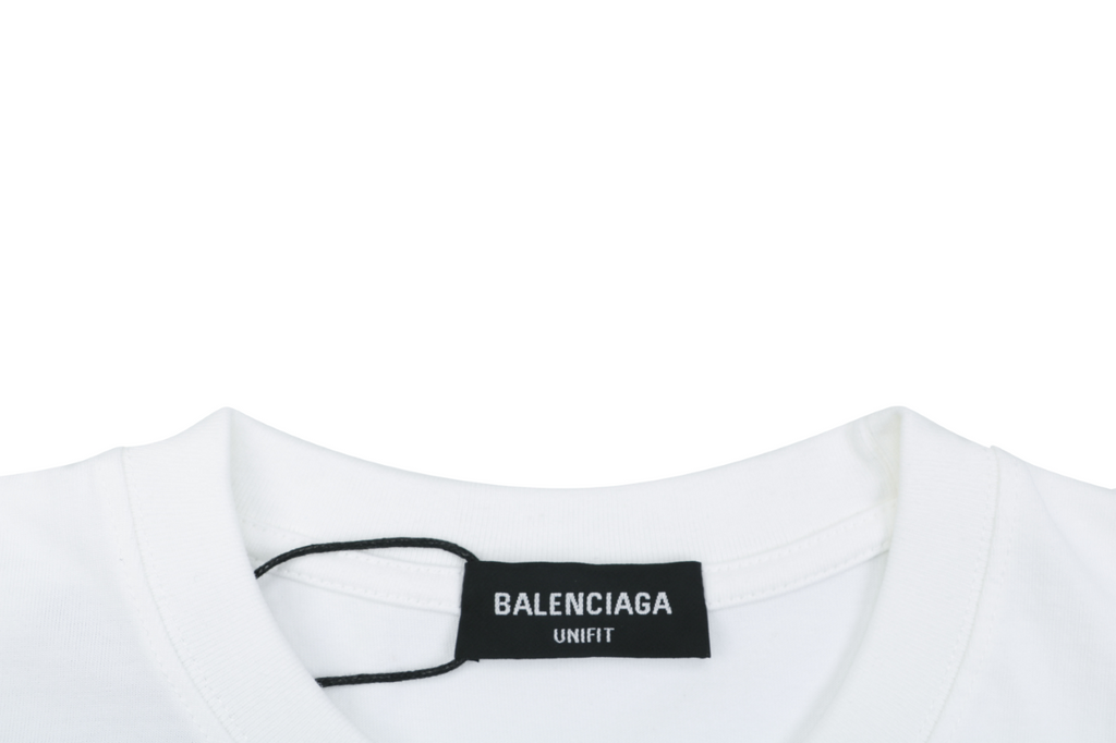 Balenciaga Vintage Multi-Logo Racing Badge Distressed Print Short Sleeve Tee – White