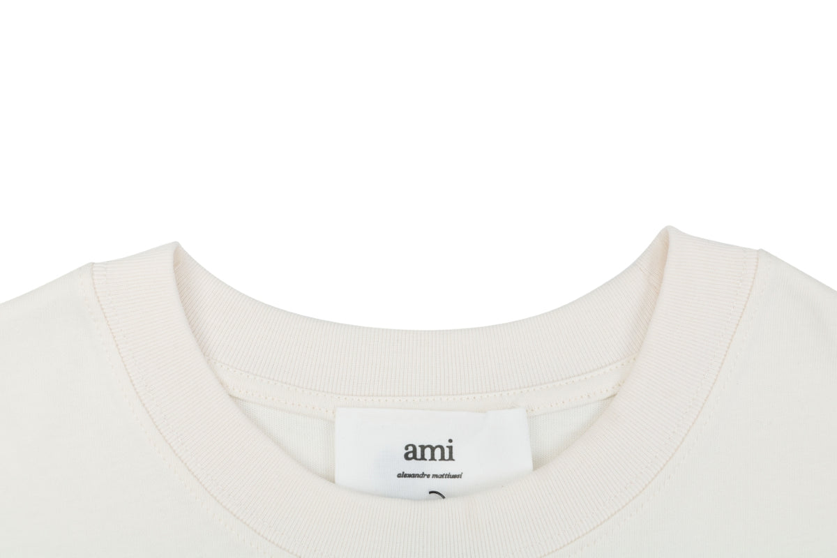 Ami Paris Thank You For Being A Friend Slogan Print Short Sleeve Tee – Ecru