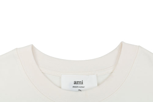 Ami Paris Thank You For Being A Friend Slogan Print Short Sleeve Tee – Ecru