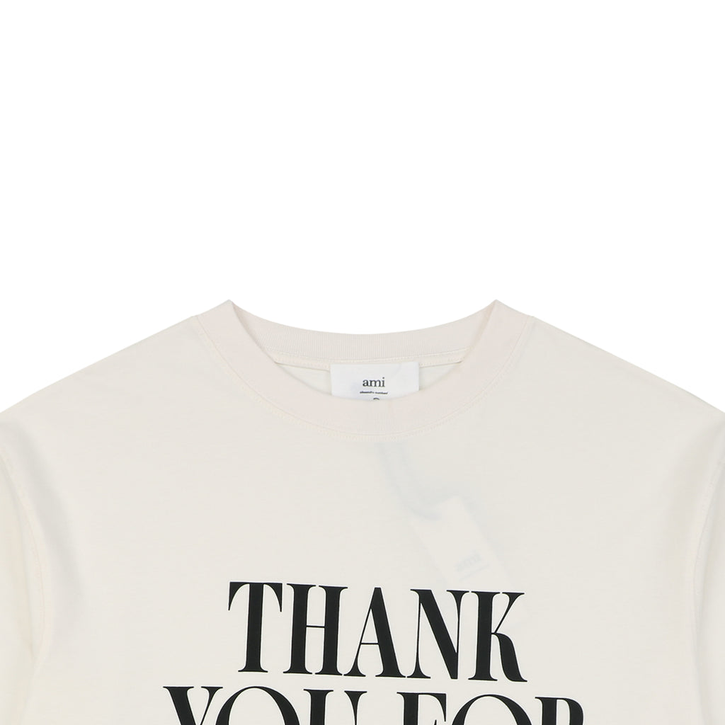 Ami Paris Thank You For Being A Friend Slogan Print Short Sleeve Tee – Ecru