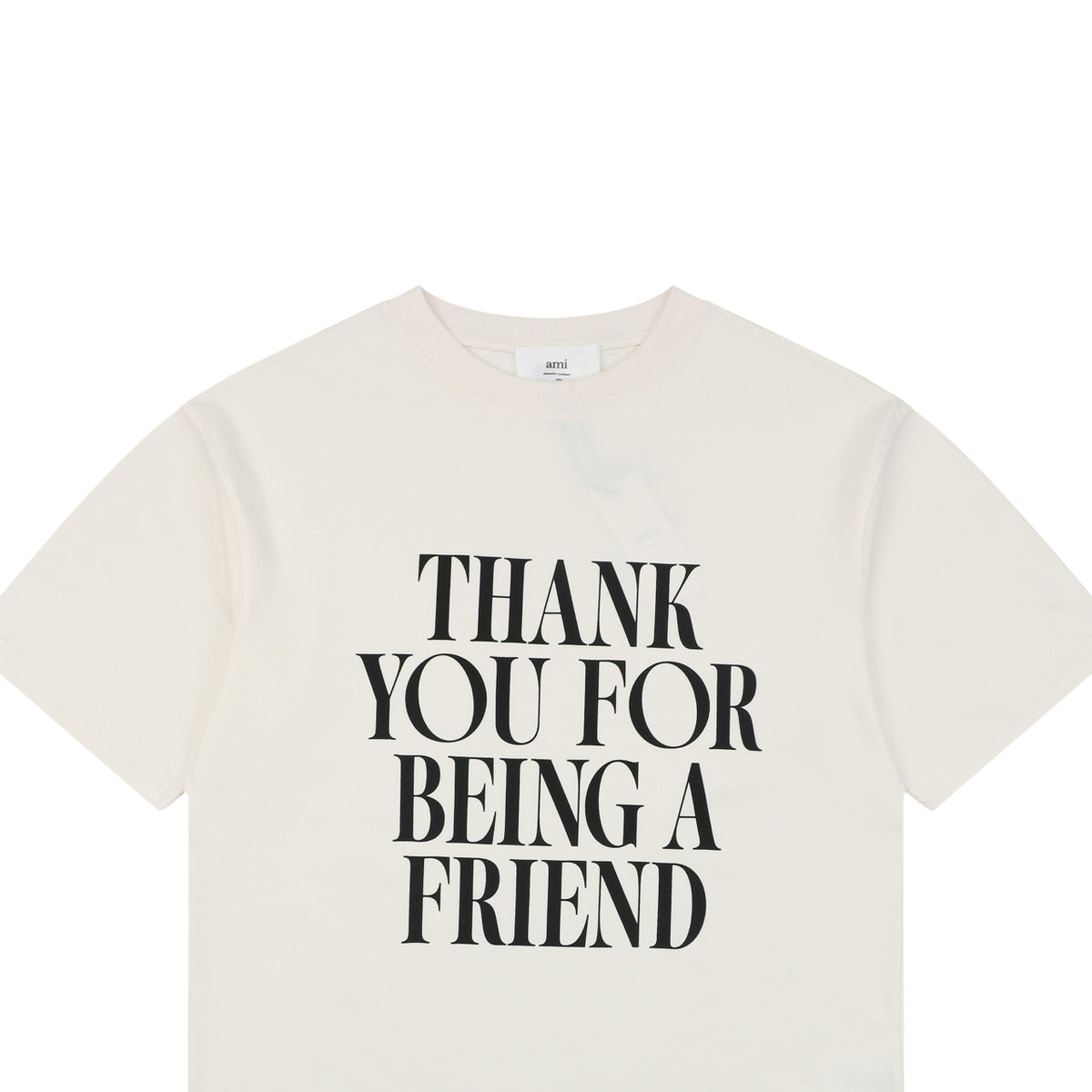 Ami Paris Thank You For Being A Friend Slogan Print Short Sleeve Tee – Ecru
