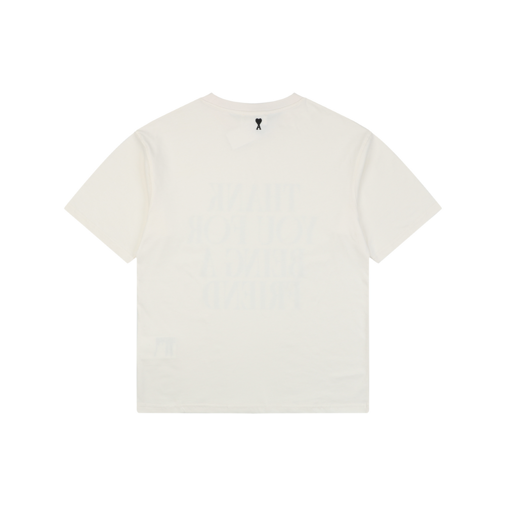 Ami Paris Thank You For Being A Friend Slogan Print Short Sleeve Tee – Ecru