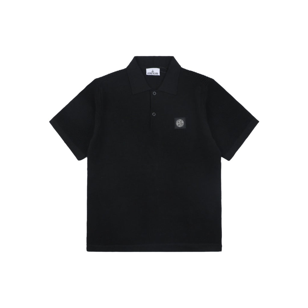 Stone Island Compass Badge Jacquard Collar Polo Shirt – Black