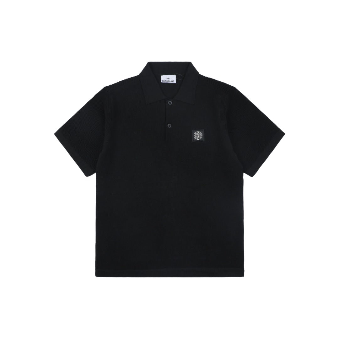 Stone Island Compass Badge Jacquard Collar Polo Shirt – Black