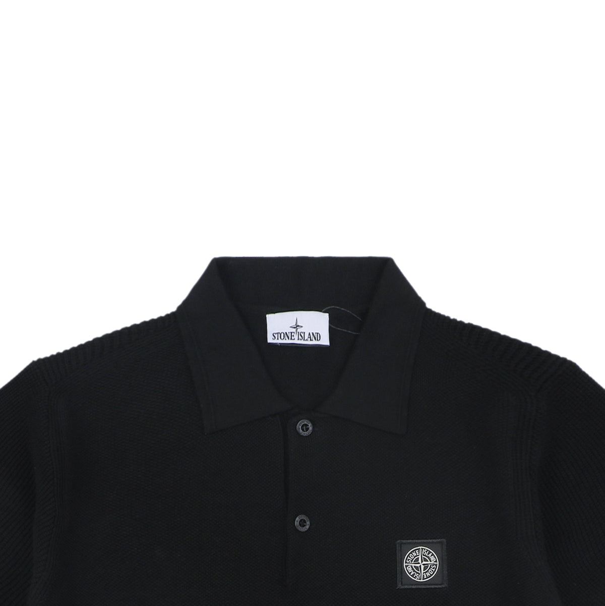Stone Island Compass Badge Jacquard Collar Polo Shirt – Black