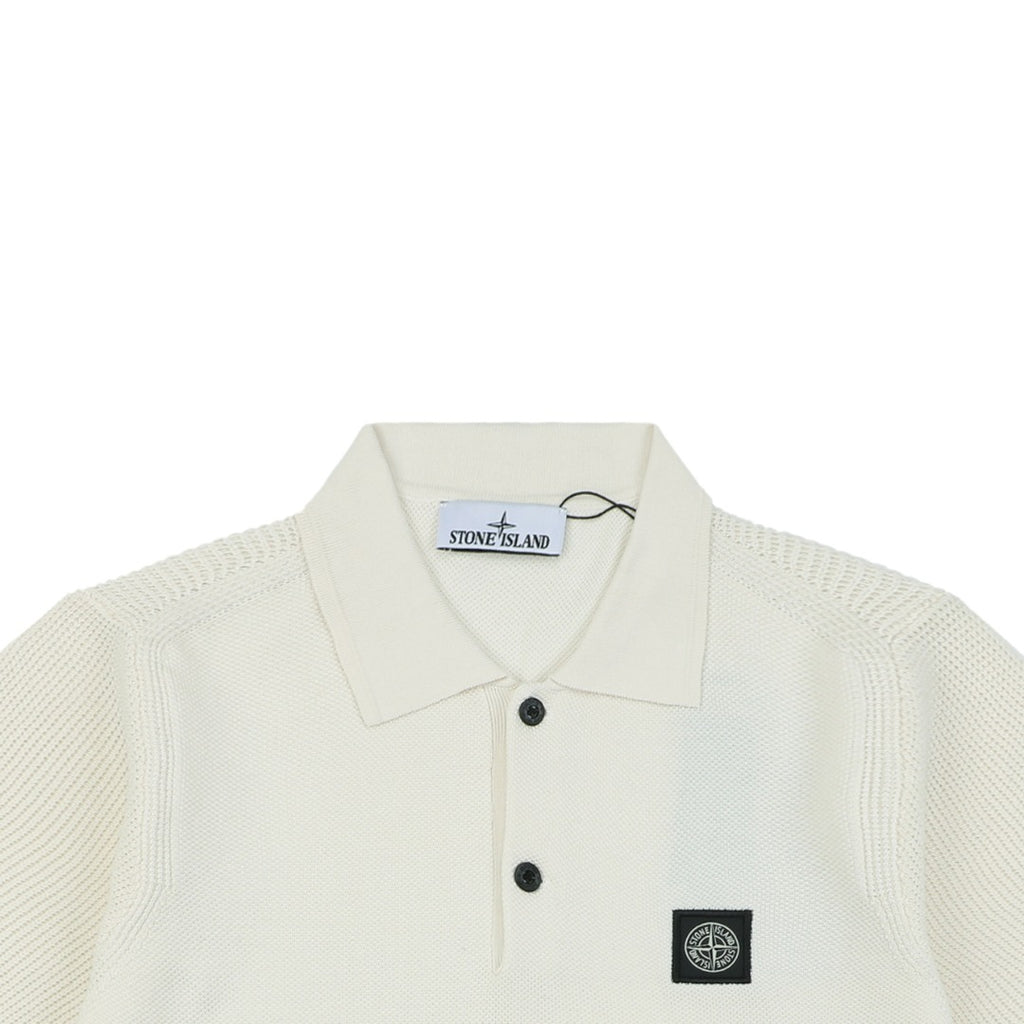 Stone Island Compass Badge Jacquard Collar Polo Shirt – Ecru