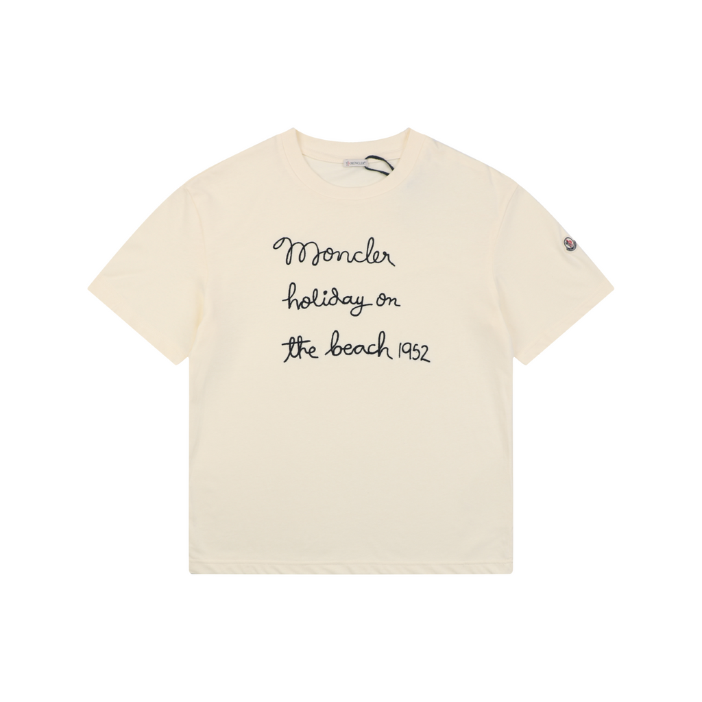 Moncler Holiday On The Beach 1952 Script Embroidered Short Sleeve Tee – Ecru