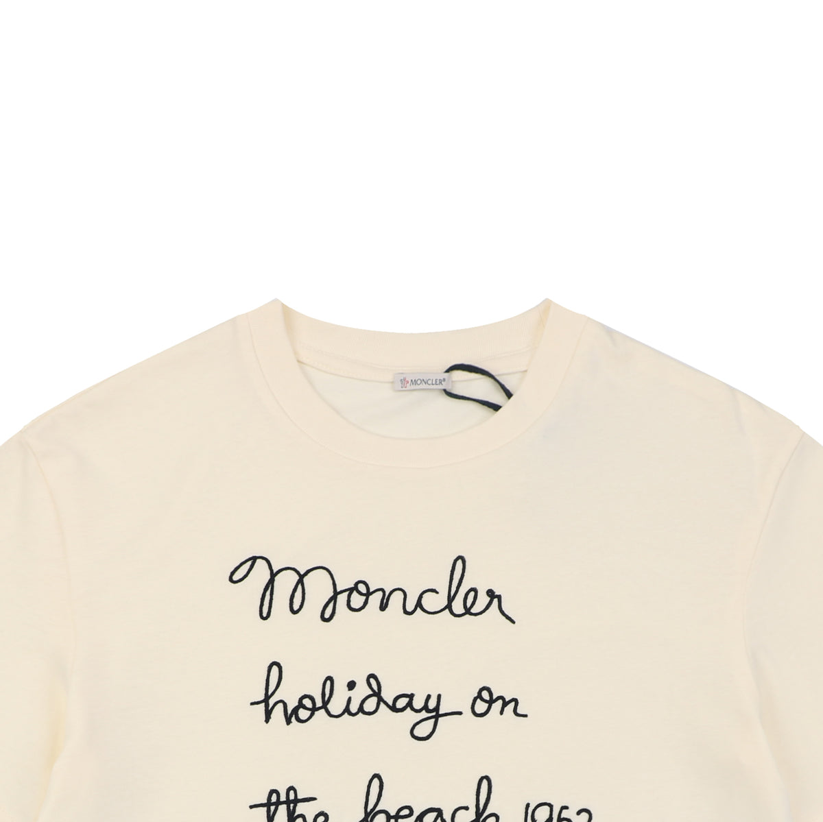 Moncler Holiday On The Beach 1952 Script Embroidered Short Sleeve Tee – Ecru