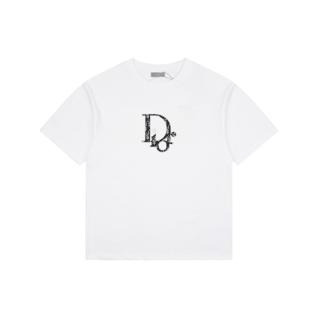 Dior CD Monogram Oblique Bee Jacquard Fill Embroidered Short Sleeve Tee – White