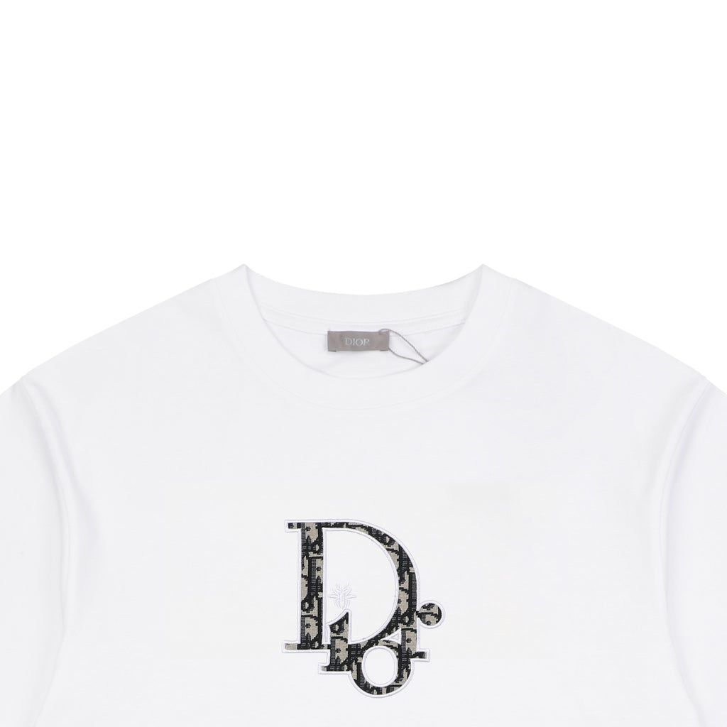 Dior CD Monogram Oblique Bee Jacquard Fill Embroidered Short Sleeve Tee – White