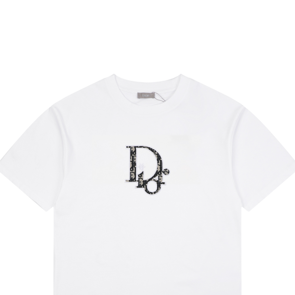 Dior CD Monogram Oblique Bee Jacquard Fill Embroidered Short Sleeve Tee – White