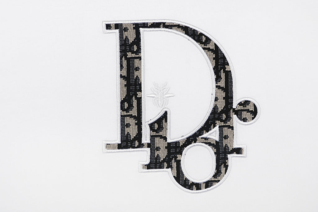 Dior CD Monogram Oblique Bee Jacquard Fill Embroidered Short Sleeve Tee – White