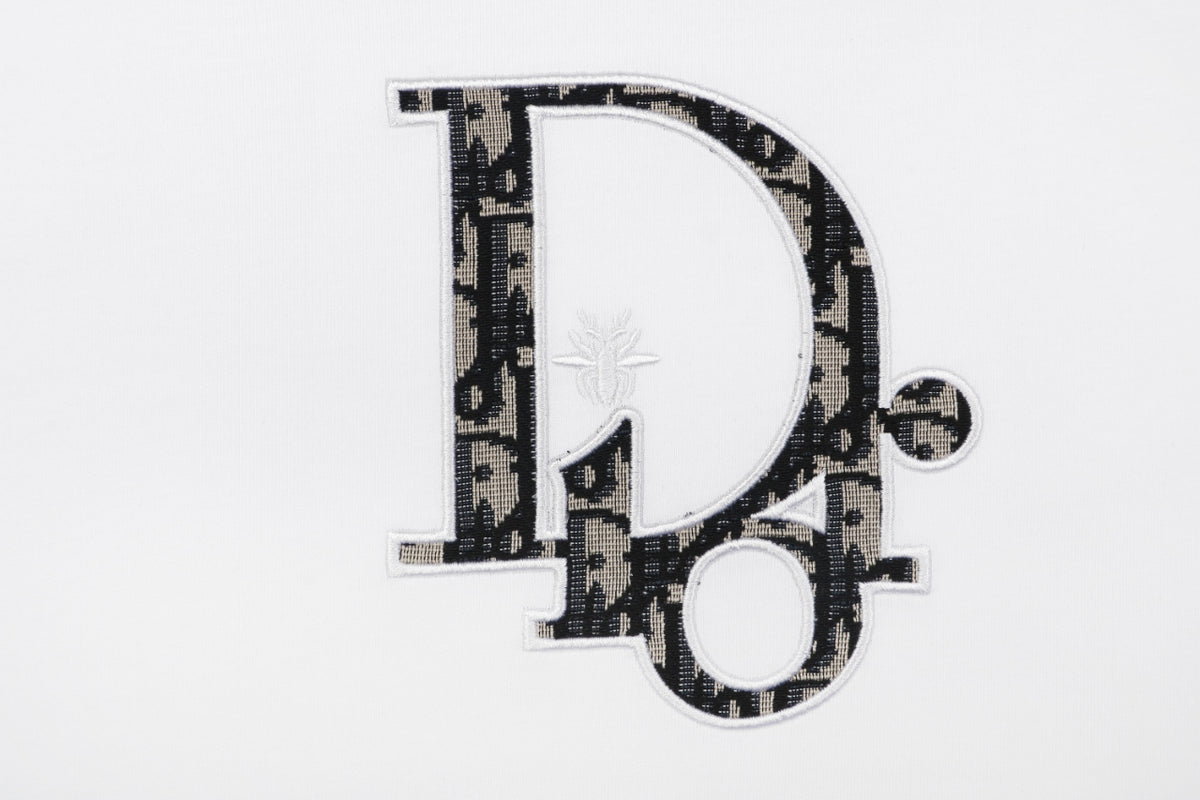 Dior CD Monogram Oblique Bee Jacquard Fill Embroidered Short Sleeve Tee – White
