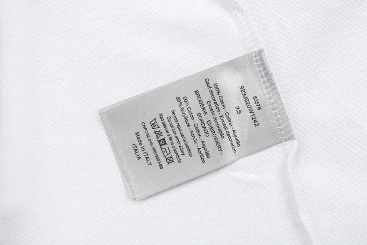 Dior CD Monogram Oblique Bee Jacquard Fill Embroidered Short Sleeve Tee – White