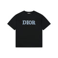 Dior DIOR Velvet Chenille Wordmark Embroidered Short Sleeve Tee – Black