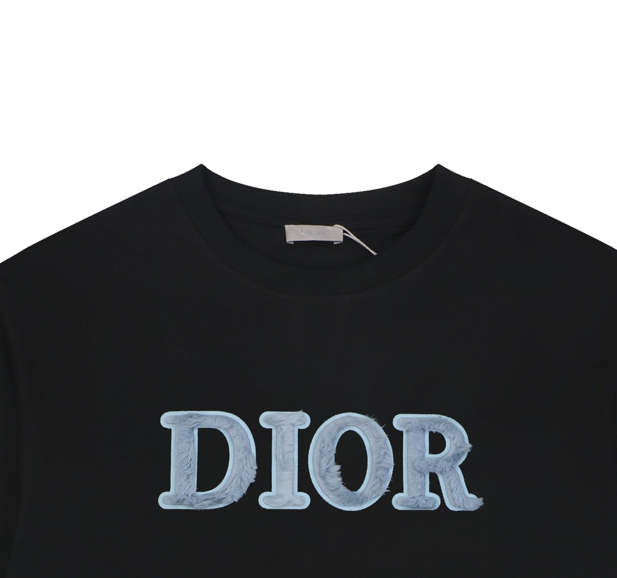 Dior DIOR Velvet Chenille Wordmark Embroidered Short Sleeve Tee – Black