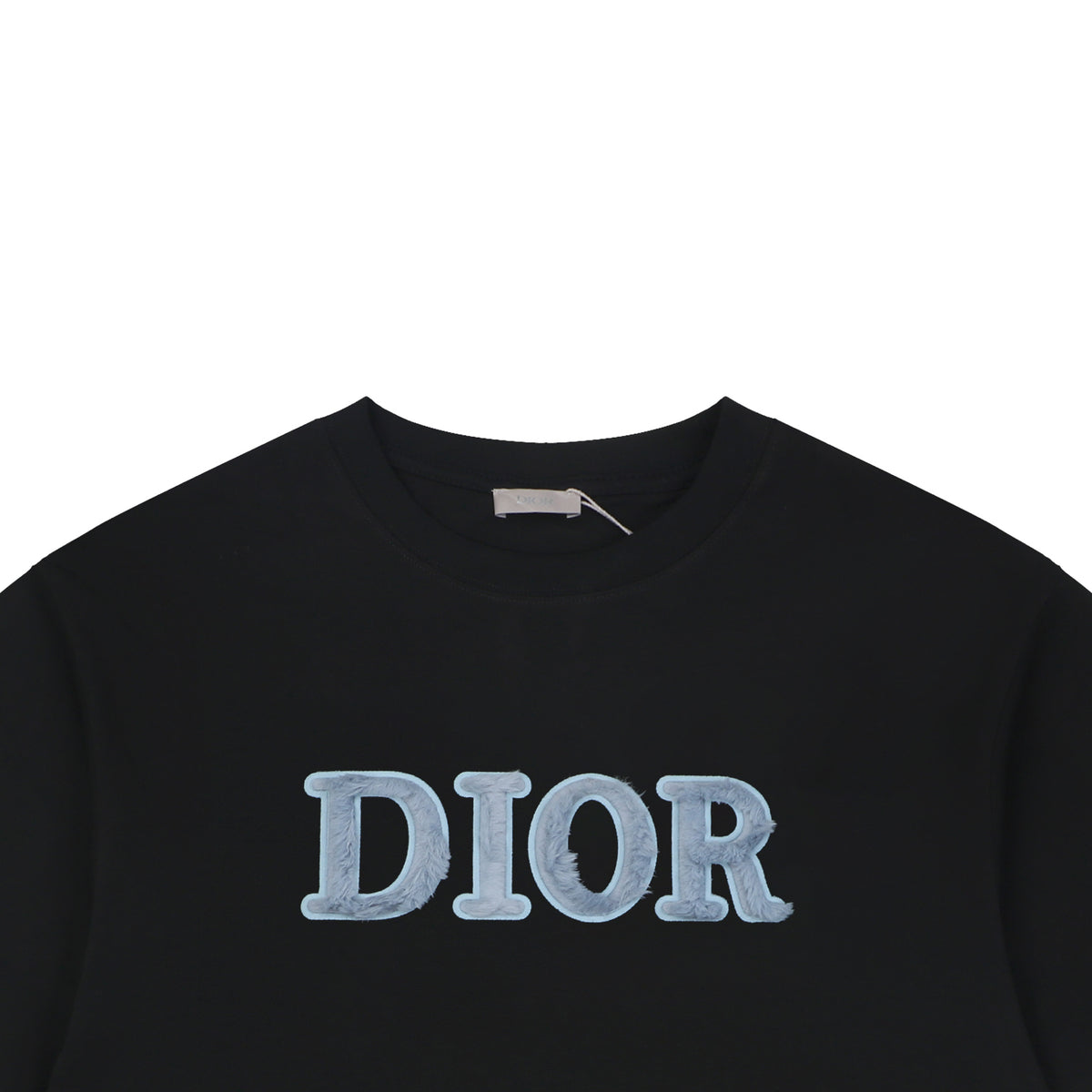 Dior DIOR Velvet Chenille Wordmark Embroidered Short Sleeve Tee – Black