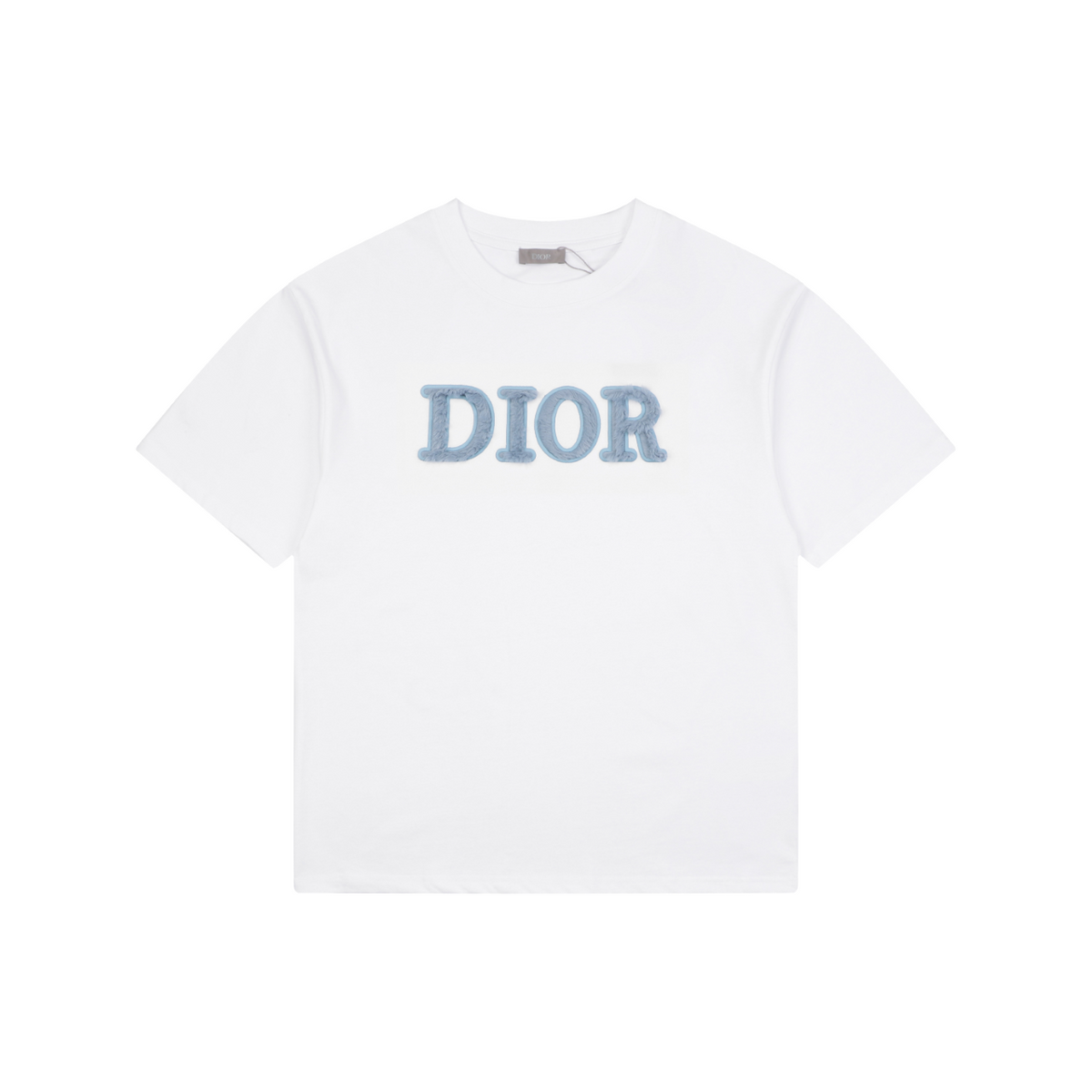 Dior DIOR Powder Blue Chenille Letter Embroidered Short Sleeve Tee – White