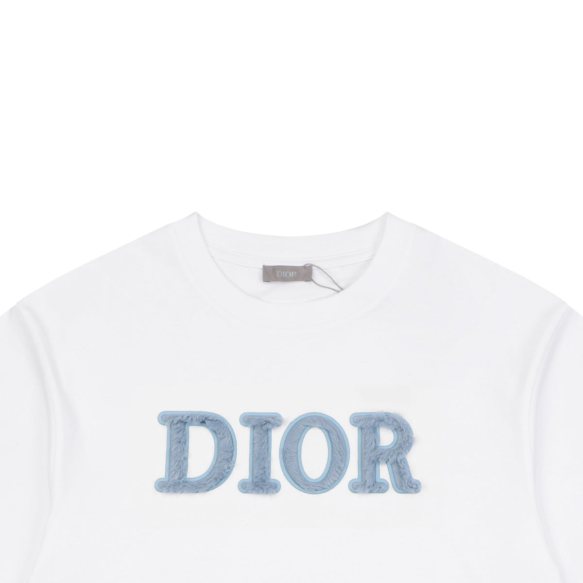 Dior DIOR Powder Blue Chenille Letter Embroidered Short Sleeve Tee – White