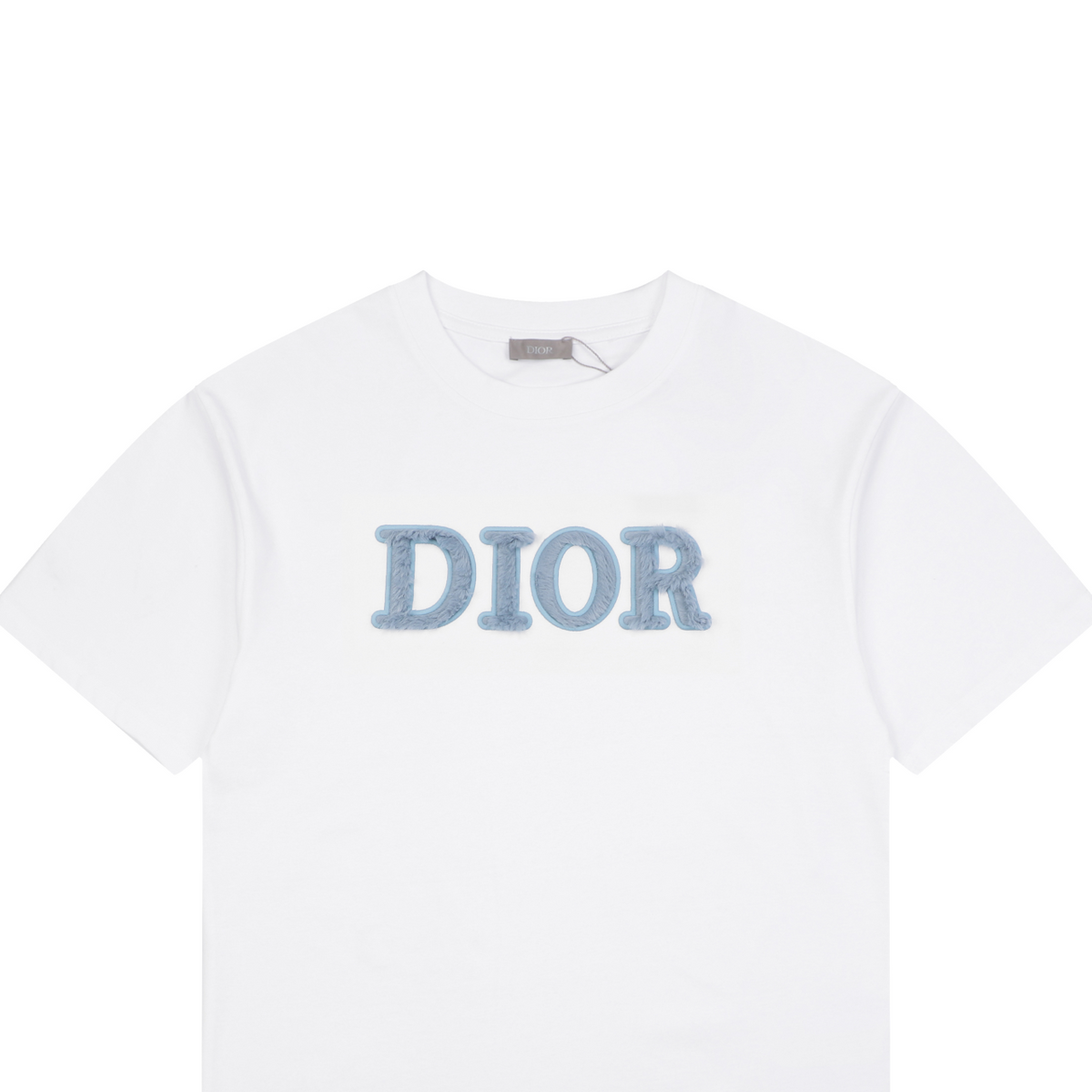 Dior DIOR Powder Blue Chenille Letter Embroidered Short Sleeve Tee – White