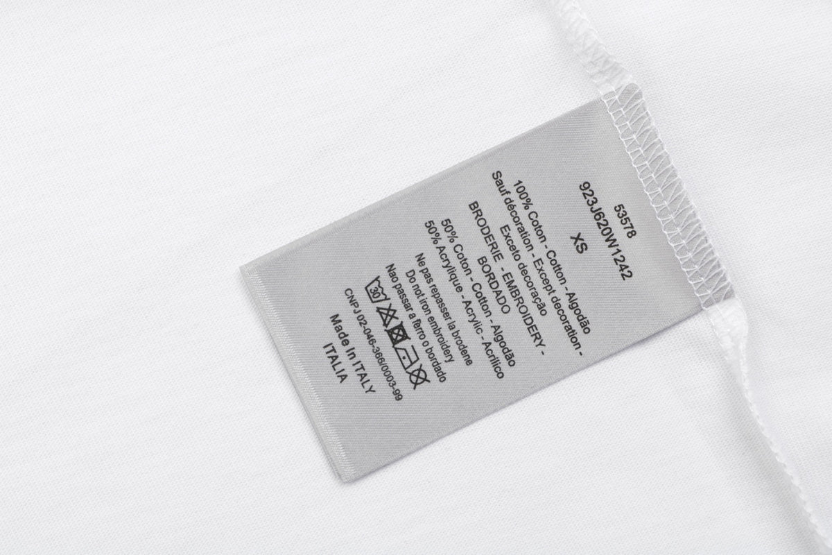 Dior DIOR Powder Blue Chenille Letter Embroidered Short Sleeve Tee – White