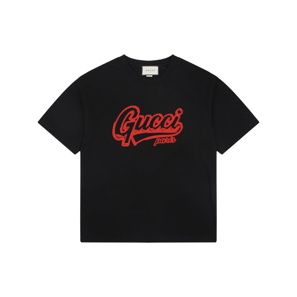 Gucci Paris Varsity Script Red Black Embroidered Short Sleeve Tee – Black